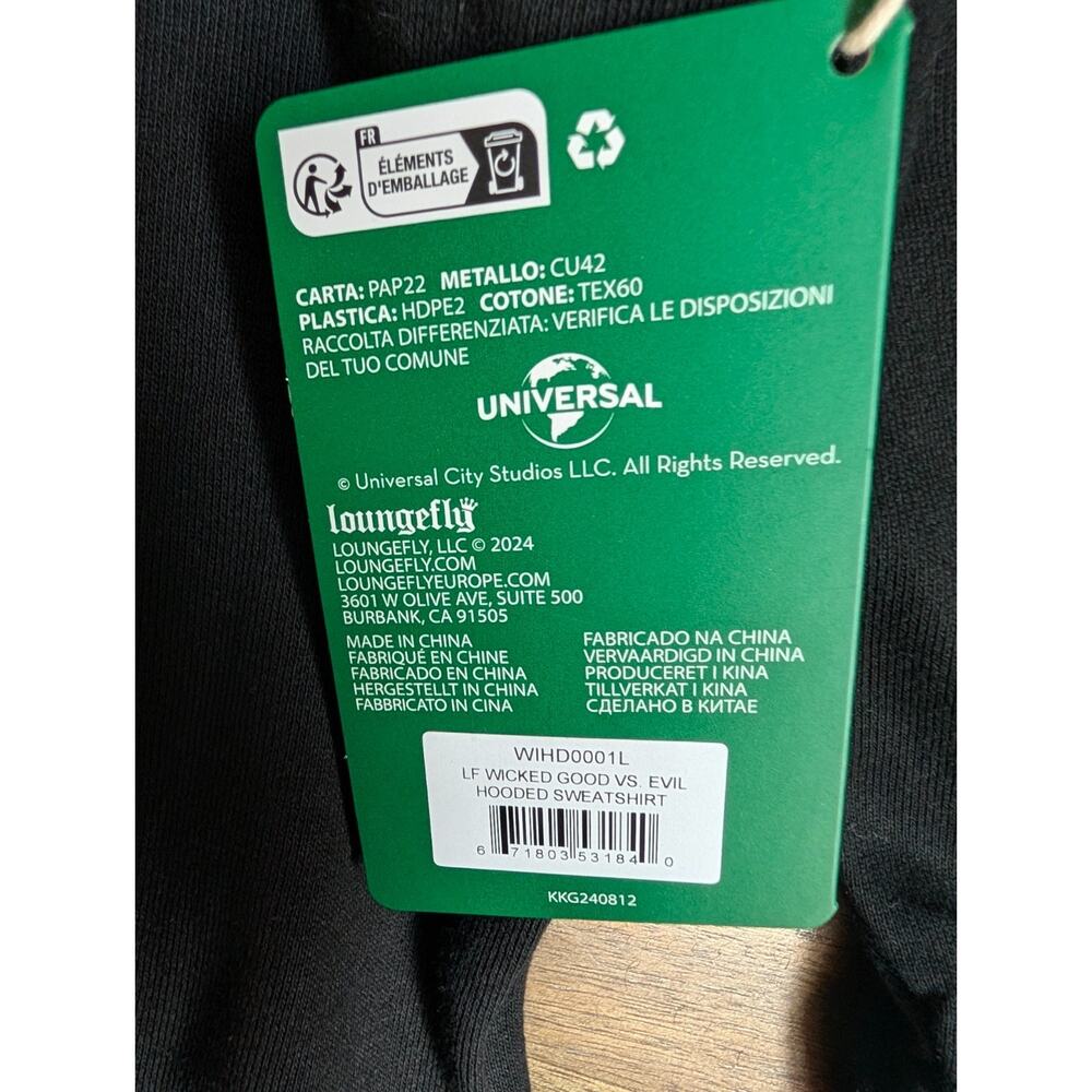 Wicked Elphaba & Glinda Split Hoodie Womens Large Black Green Long Sleeve NWT - Picture 4 of 4